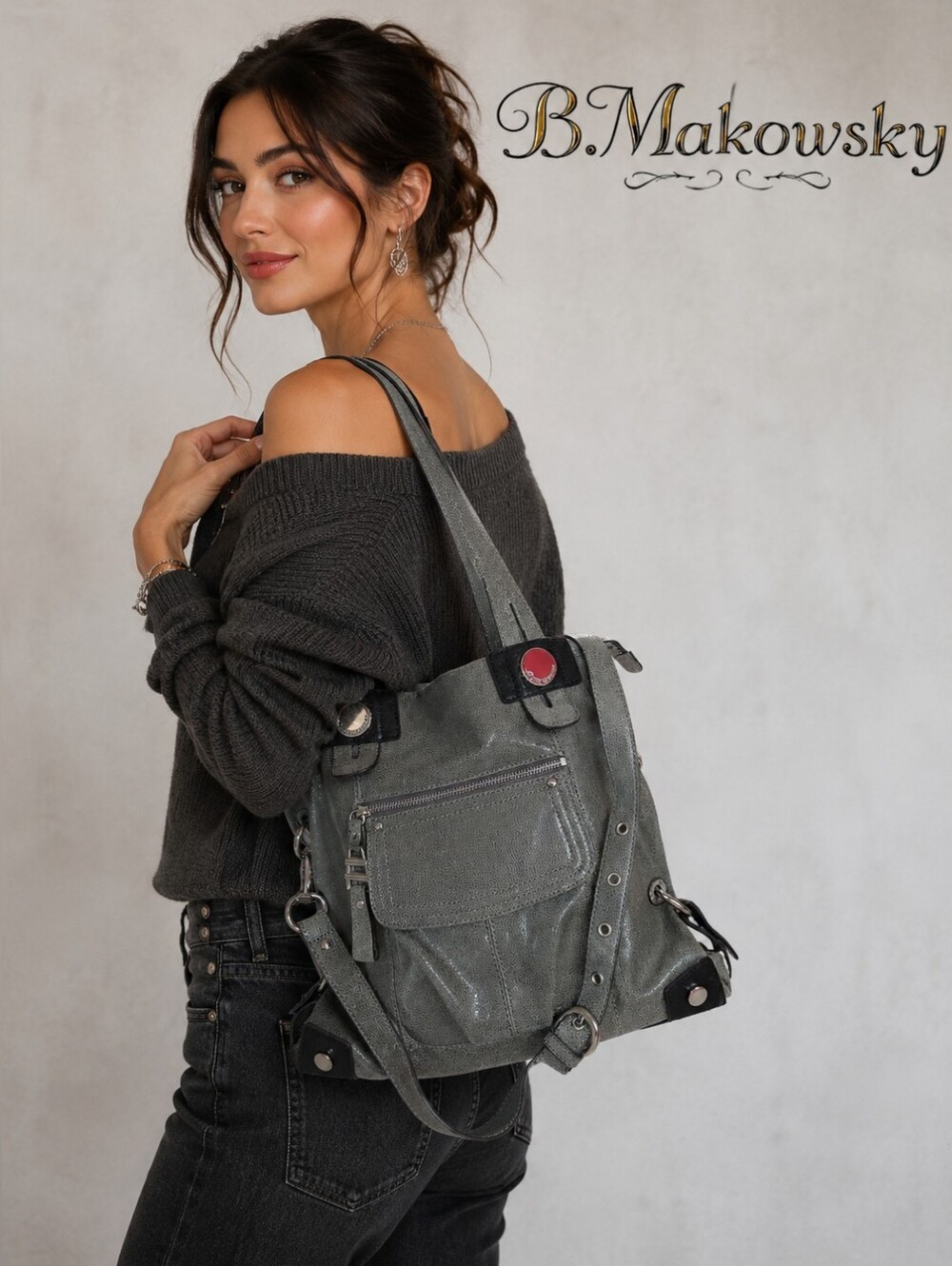b. makowsky Gray Shoulder Bag Euc